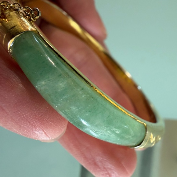 Vintage Jade Square Bangle Bracelet w/ Gold Inlay – Sterling Silver 925 - Picture 6 of 15